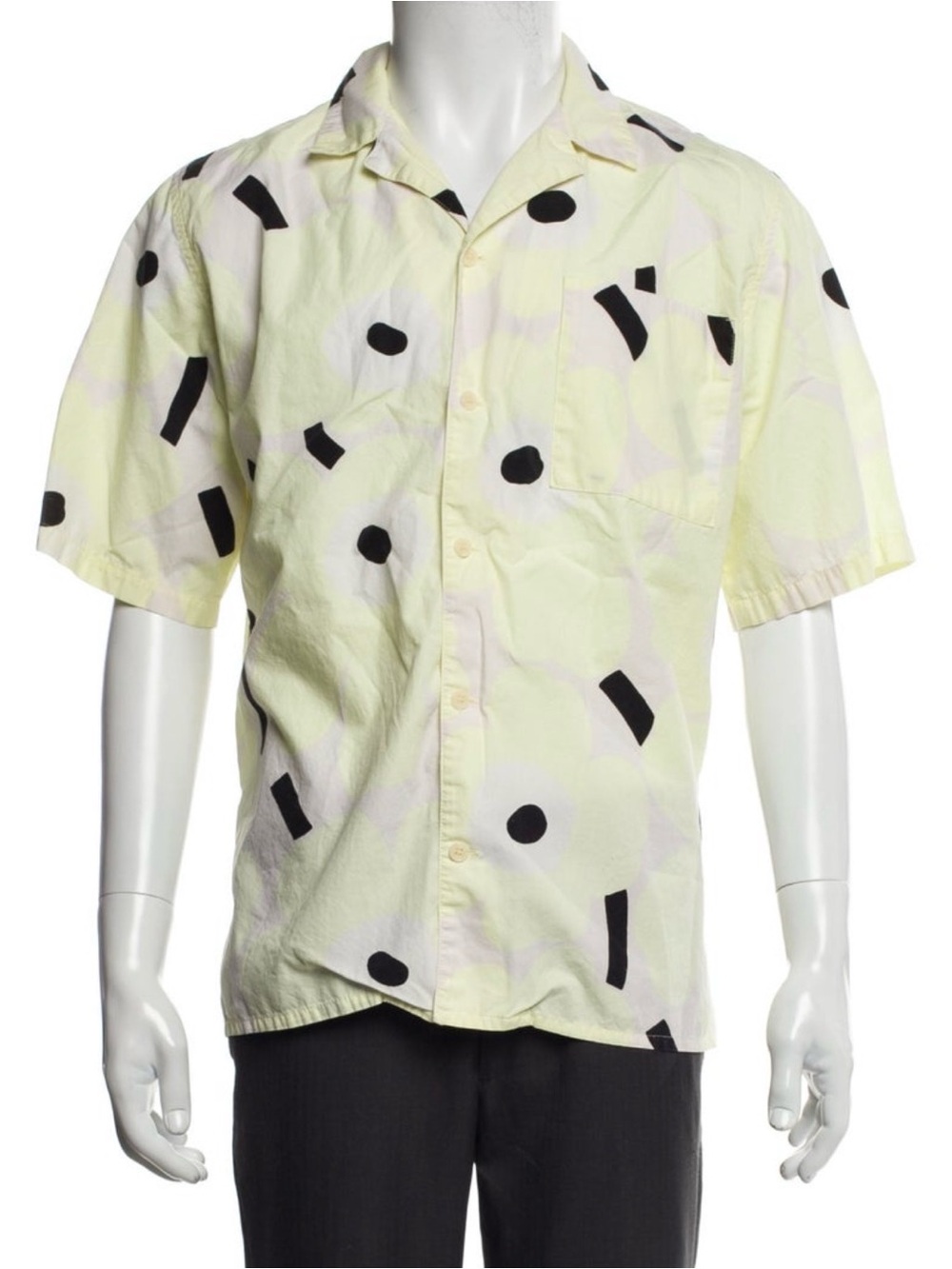 Marimekko Pale Yellow Short-Sleeve Button-Up with Black Spots Size Medium - Picture 11 of 11